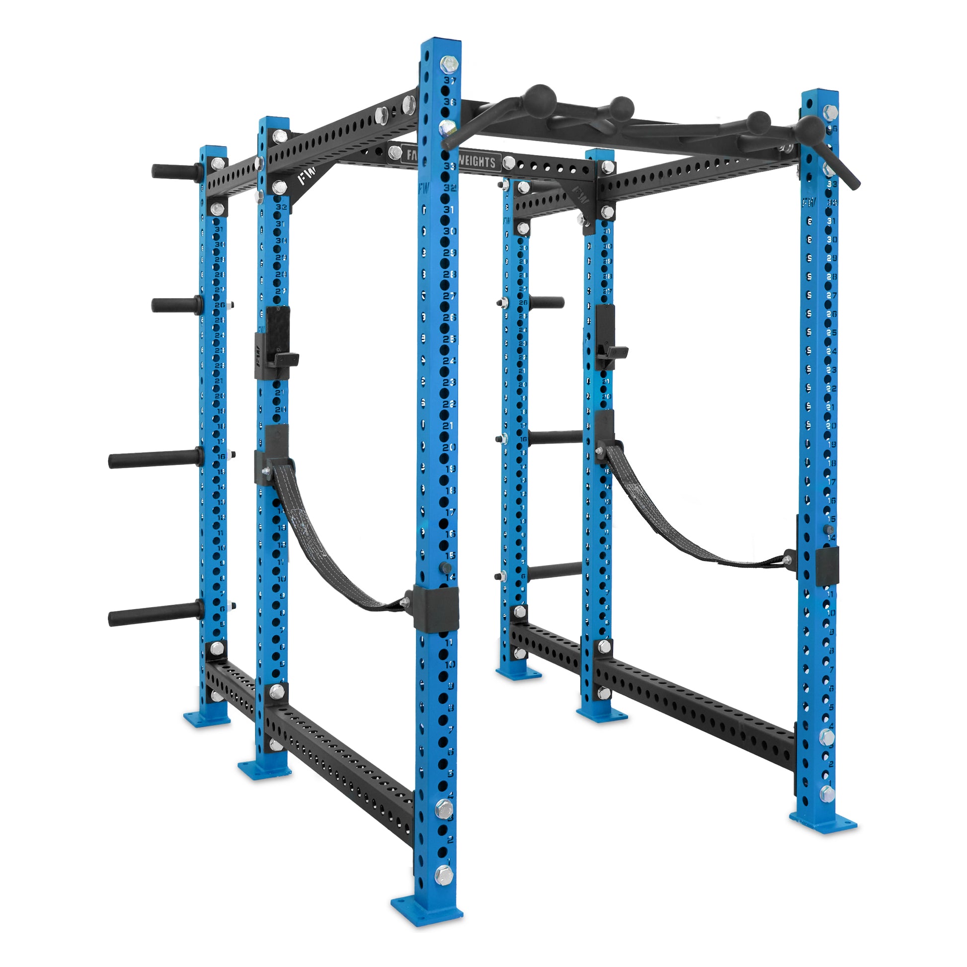 Short Power Rack with Storage Blue Omni Bar Webbed Catchers