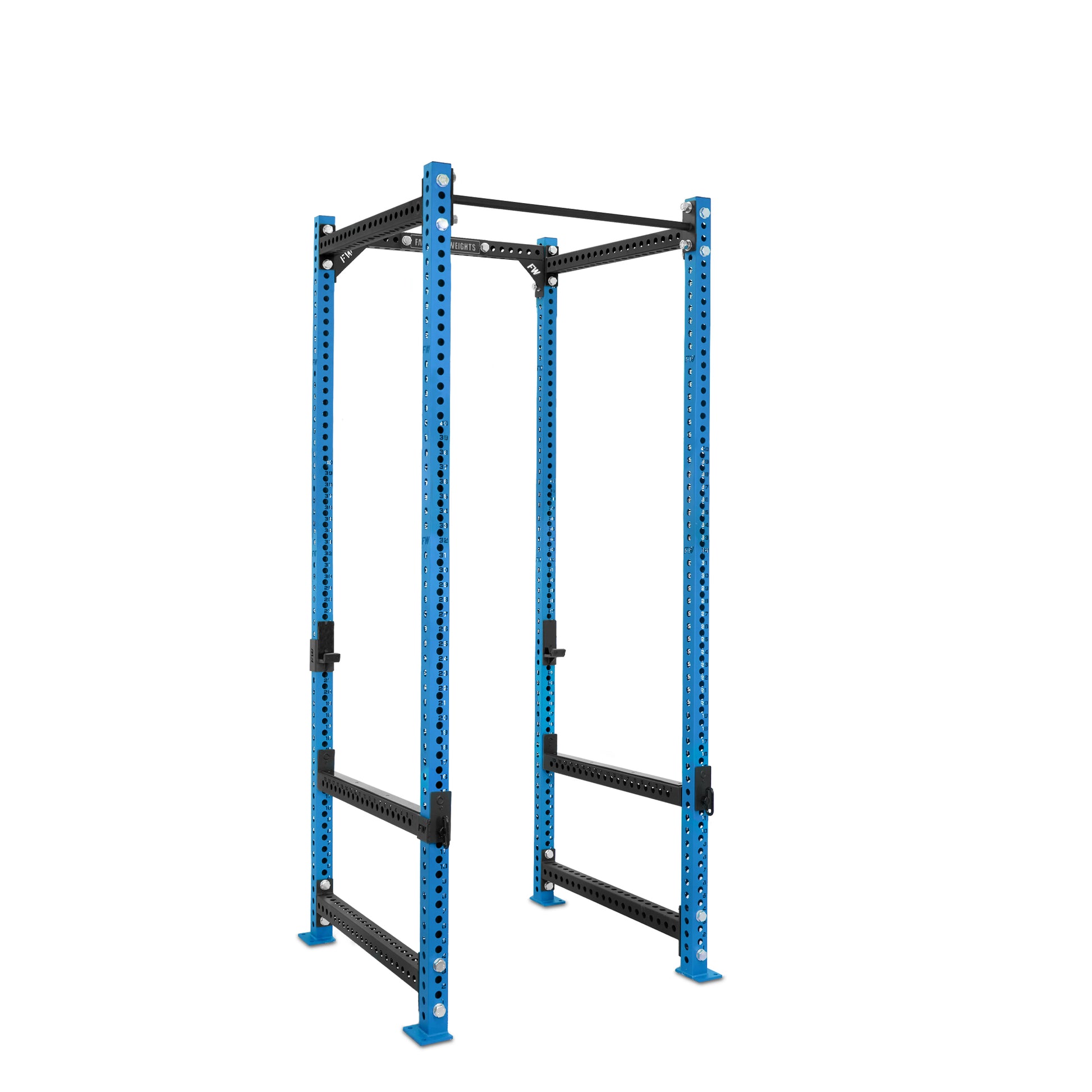 Tall Power Rack Blue Standard Bar Flip Down Safety Bars