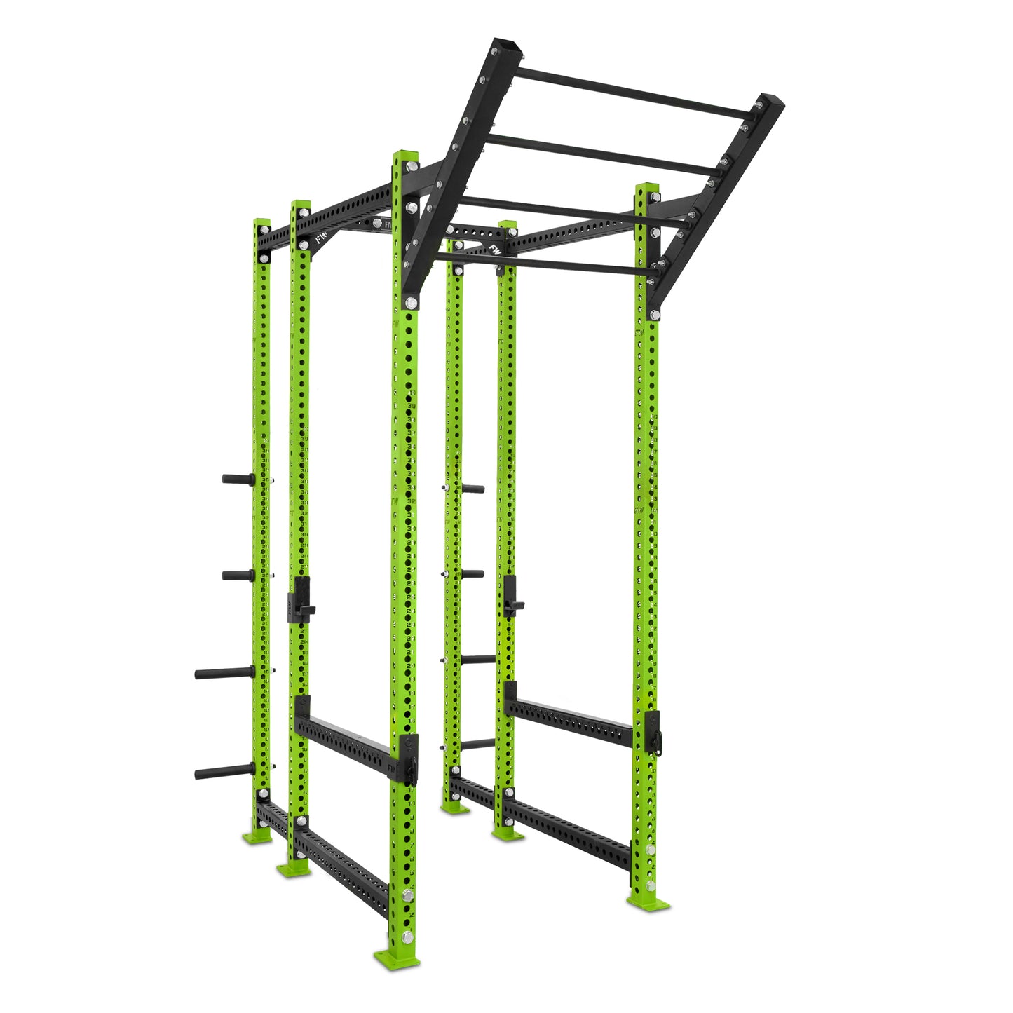 Tall Power Rack with Storage Green Level Up Bar Flip Down Safety Bars