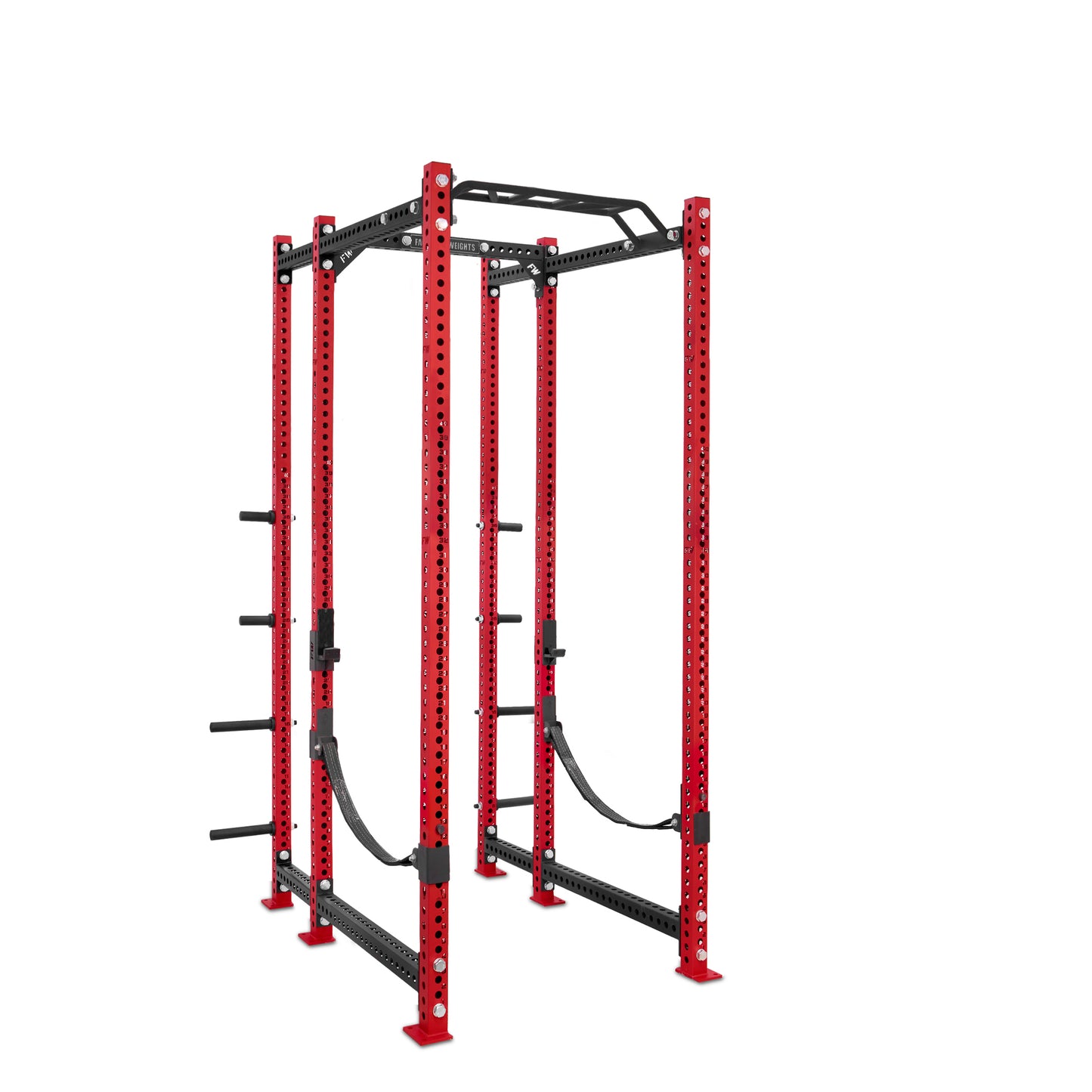 Tall Power Rack with Storage Red Monkey Bar Webbed Catchers