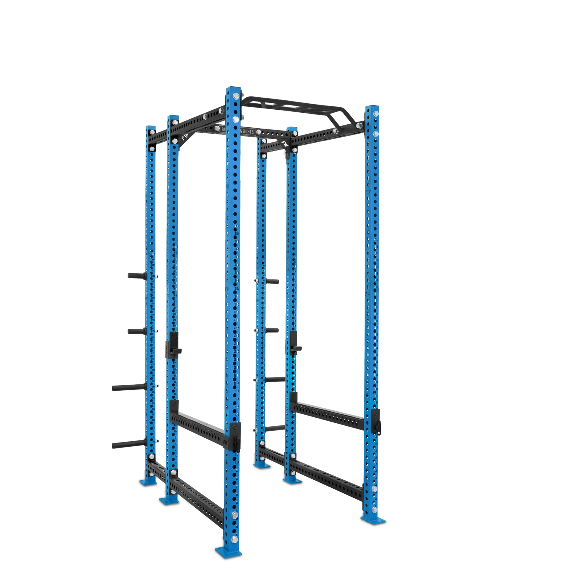 Tall Power Rack with Storage Blue Monkey Bar Flip Down Safety Bars