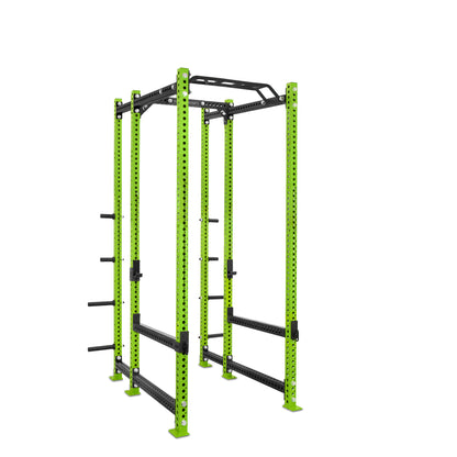 Tall Power Rack with Storage Green Monkey Bar Flip Down Safety Bars