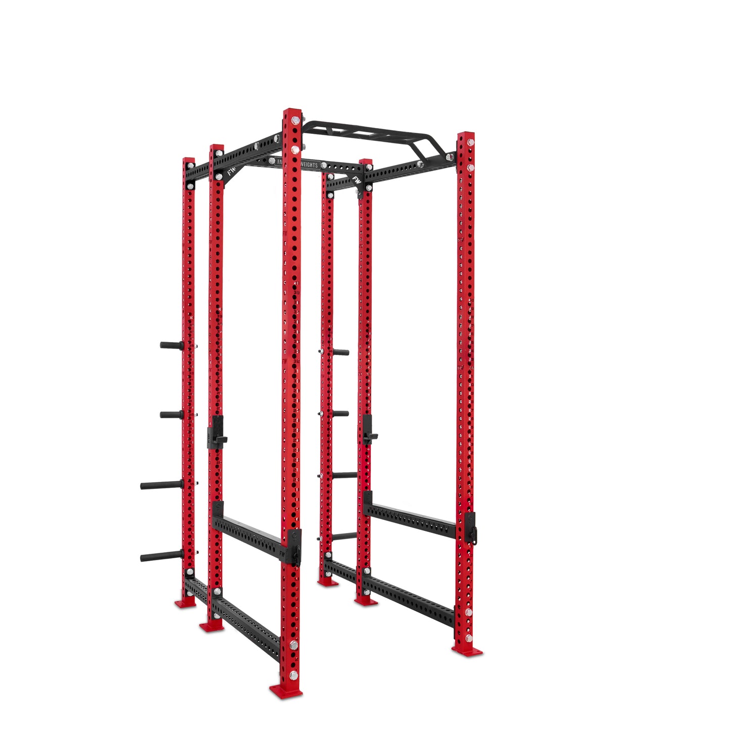 Tall Power Rack with Storage Red Monkey Bar Flip Down Safety Bars