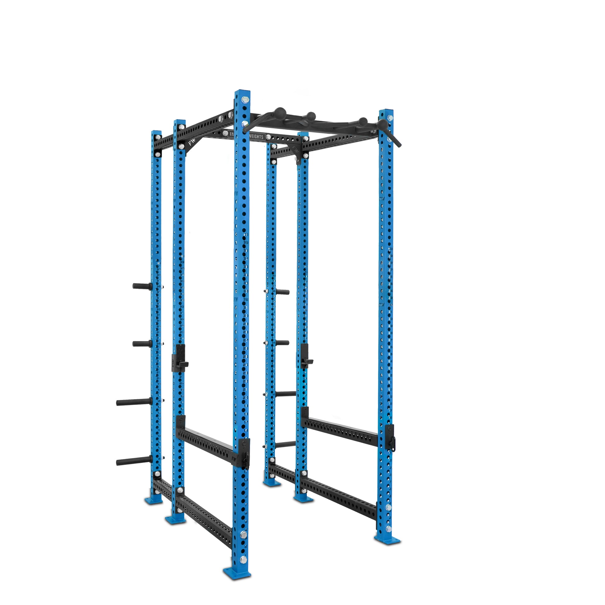 Tall Power Rack with Storage Blue Omni Bar Flip Down Safety Bars
