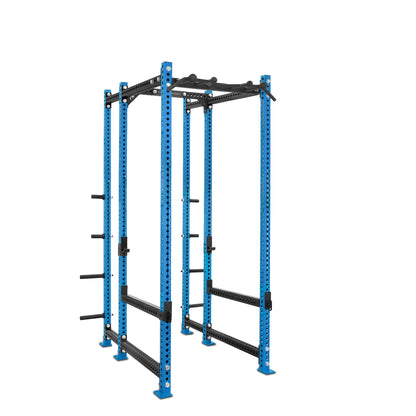 Tall Power Rack with Storage Blue Omni Bar Flip Down Safety Bars