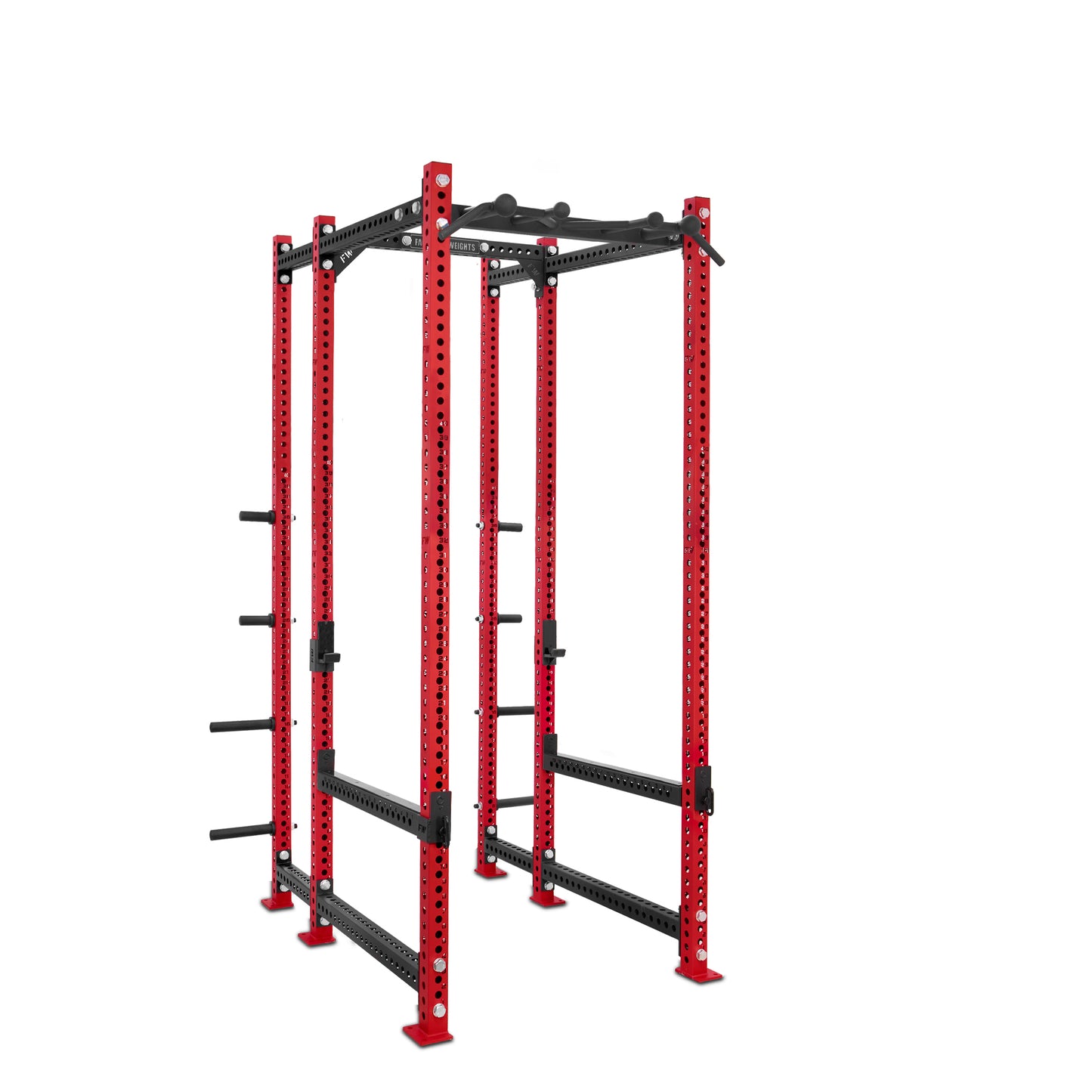 Tall Power Rack with Storage Red Omni Bar Flip Down Safety Bars