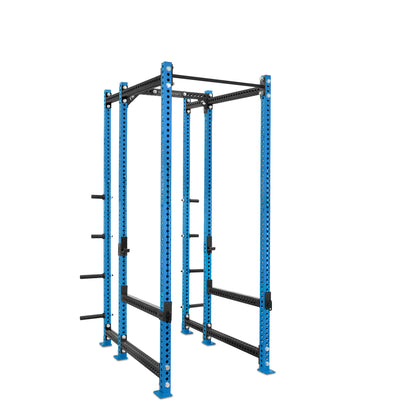 Tall Power Rack with Storage Blue Standard Bar Flip Down Safety Bars