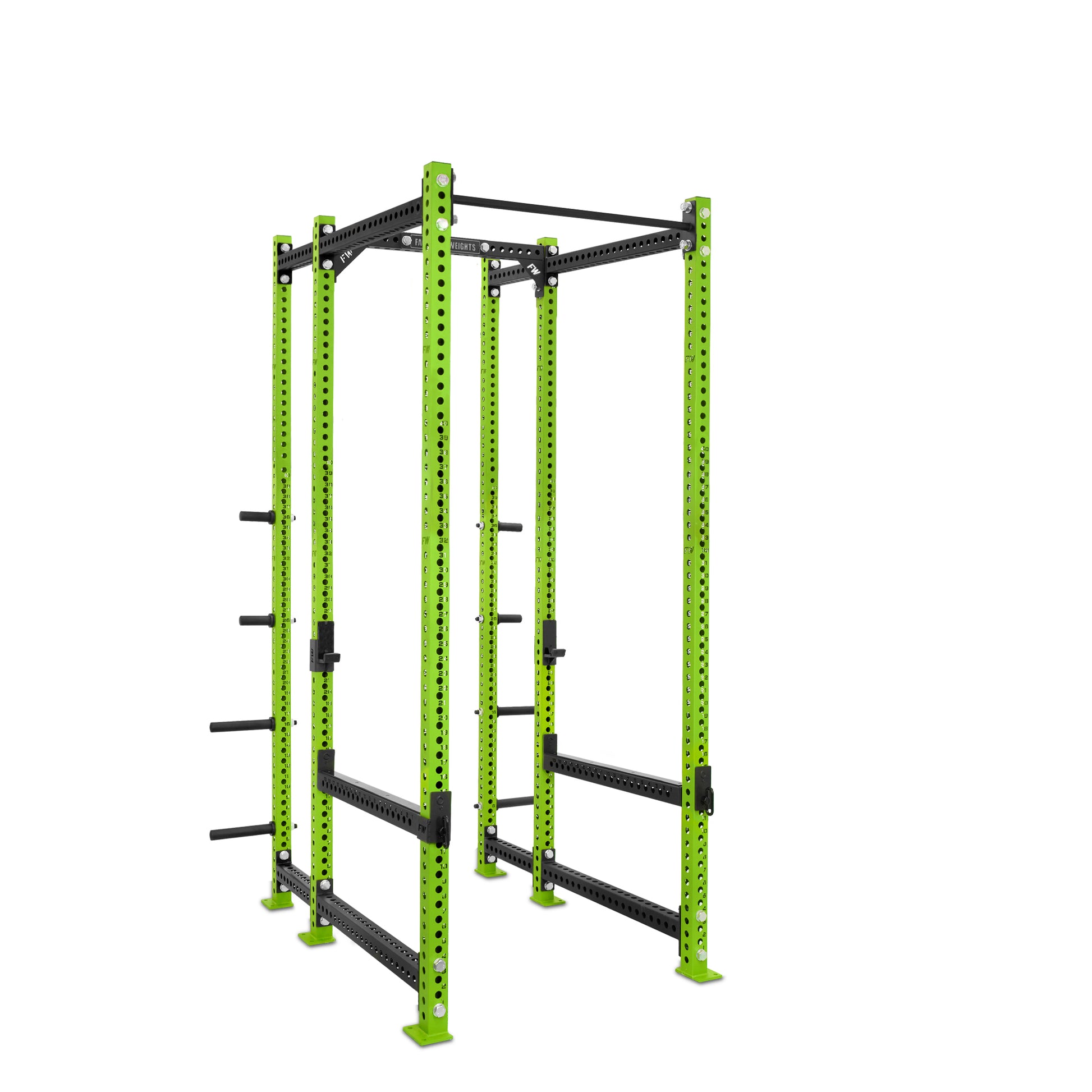 Tall Power Rack with Storage Green Standard Bar Flip Down Safety Bars
