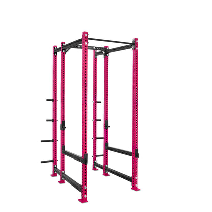 Tall Power Rack with Storage Pink Standard Bar Flip Down Safety Bars