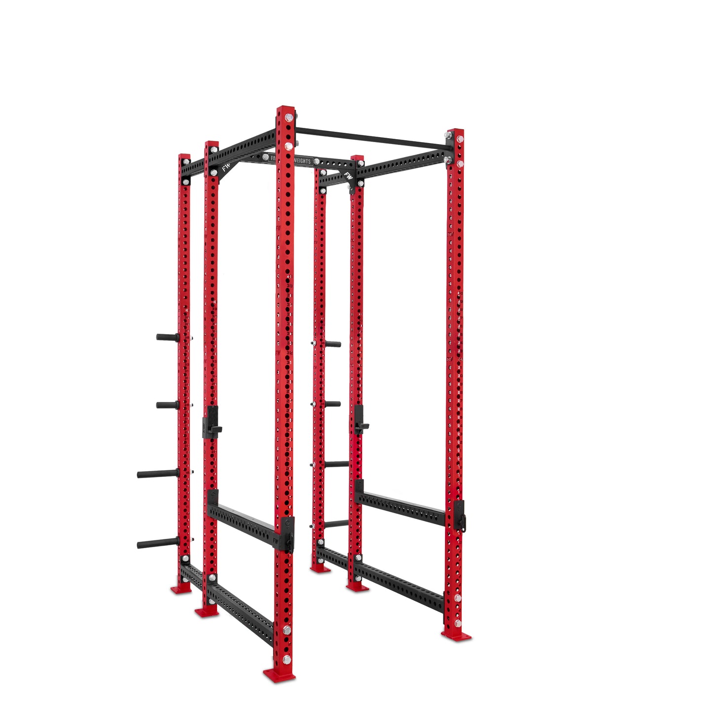 Tall Power Rack with Storage Red Standard Bar Flip Down Safety Bars