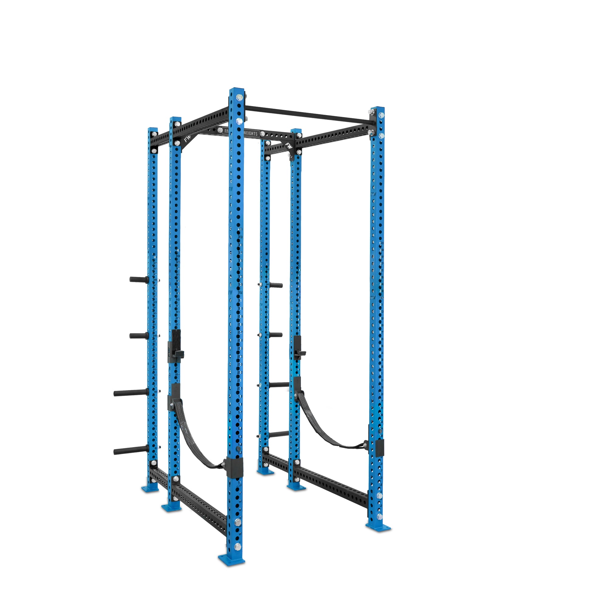 Tall Power Rack with Storage Blue Standard Bar Webbed Catchers