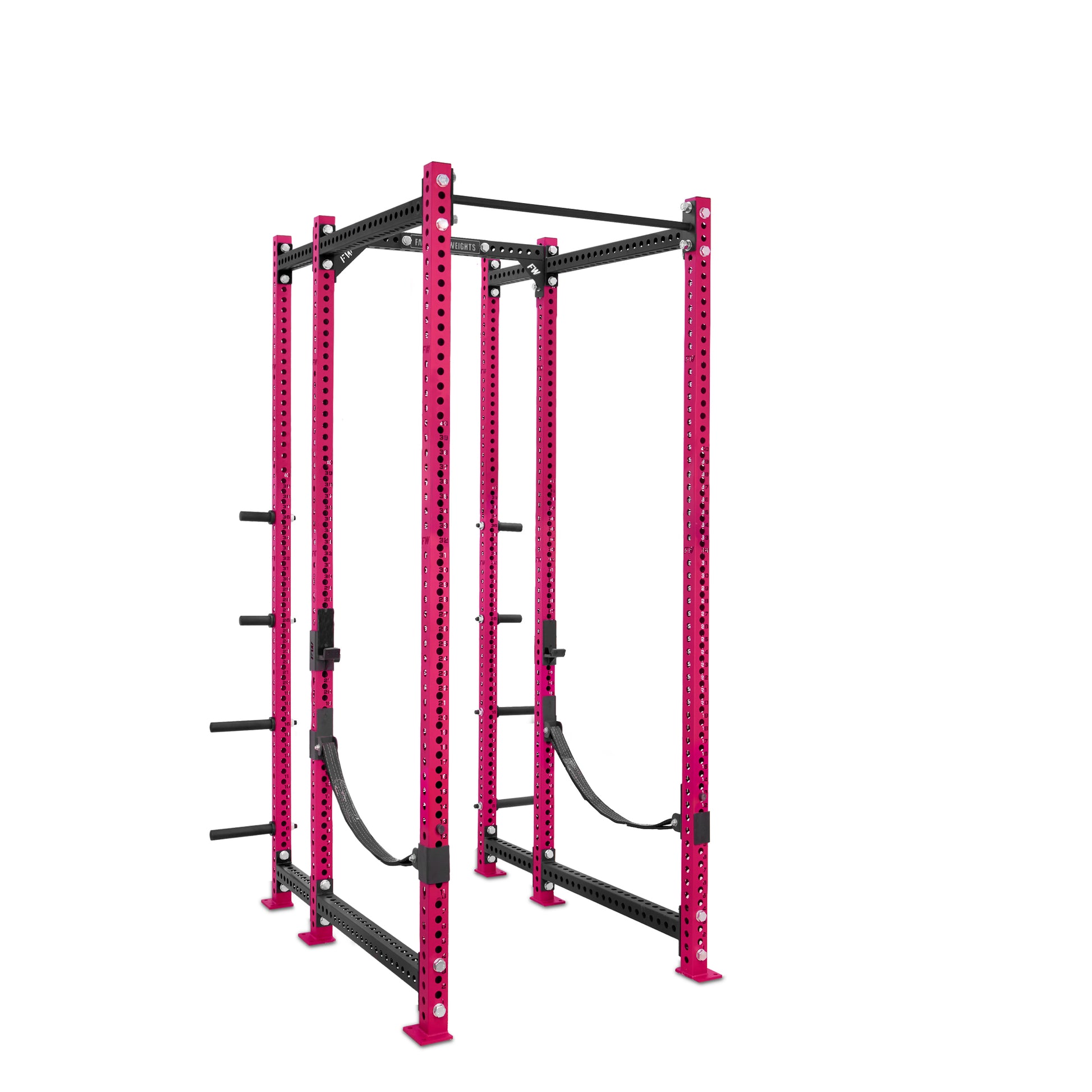 Tall Power Rack with Storage Pink Standard Bar Webbed Catchers