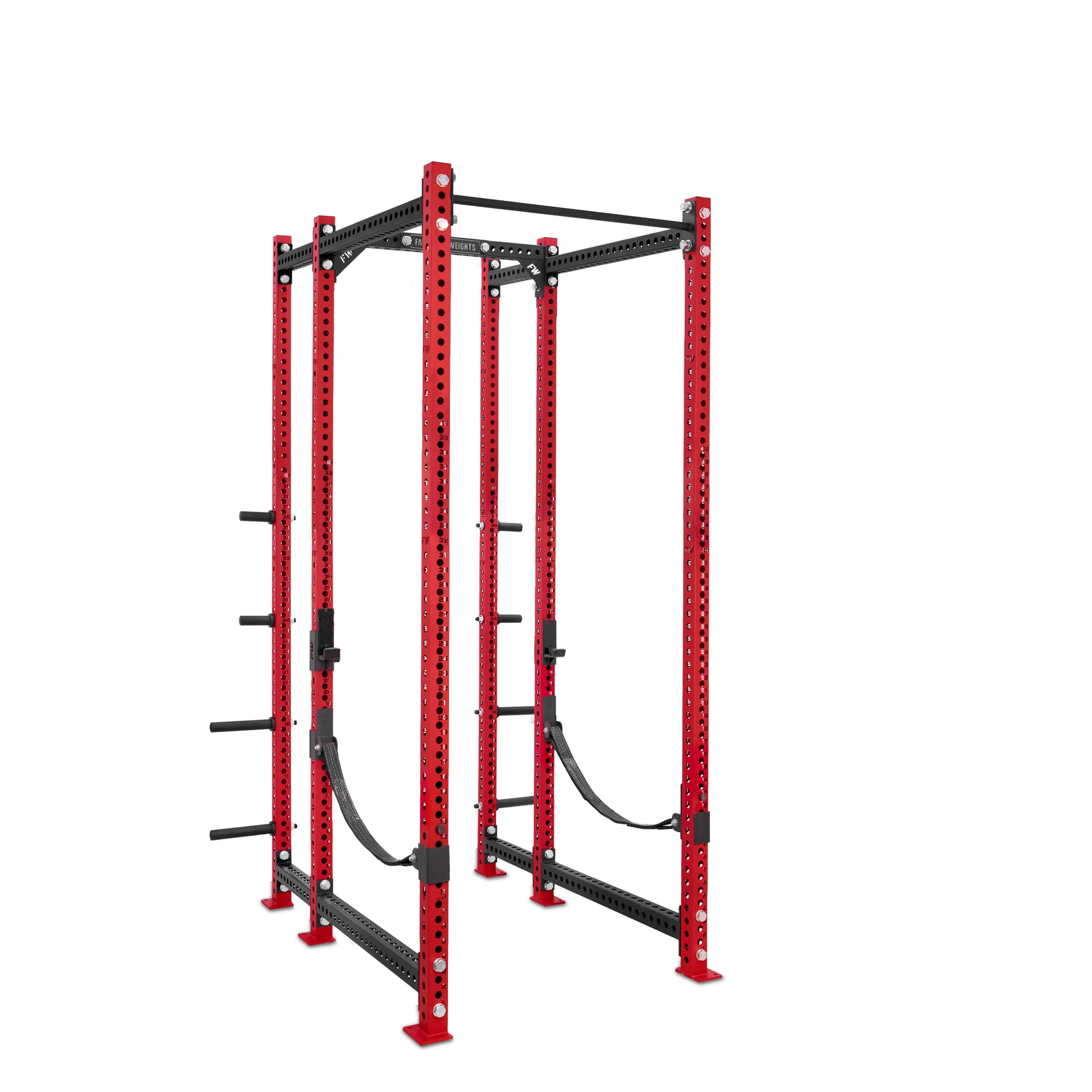 Tall Power Rack with Storage Red Standard Bar Webbed Catchers