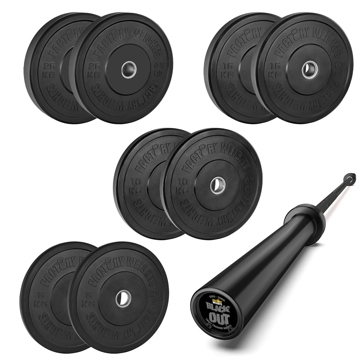 110kg Black Bumper Plate Set With 7ft Olympic Barbell