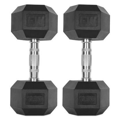 Rubber Hex Dumbbells Pair 2 X 12.5KG 
