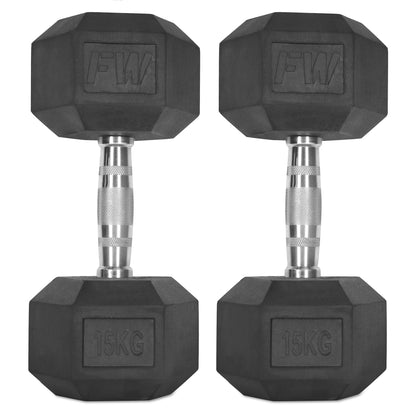 Rubber Hex Dumbbells Pair 2 X 15KG 