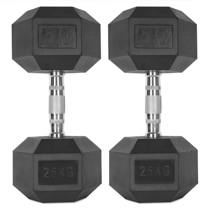 Rubber Hex Dumbbells Pair 2 X 25KG 