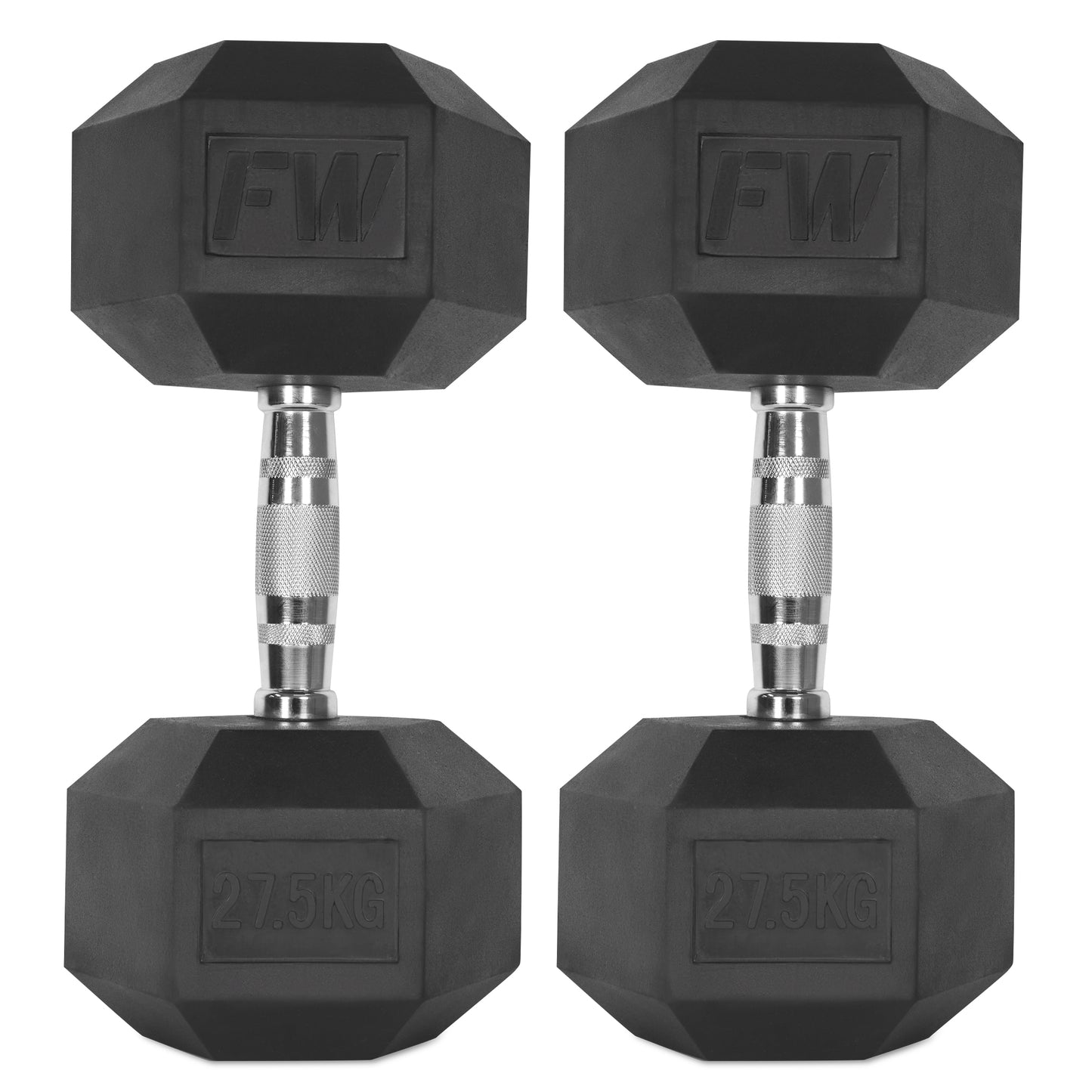Rubber Hex Dumbbells Pair 2 X 27.5KG 