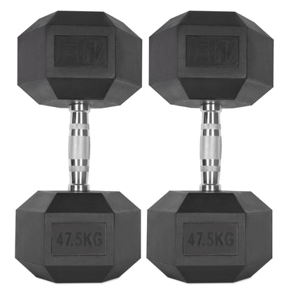 Rubber Hex Dumbbells Pair 2 X 47.5KG 