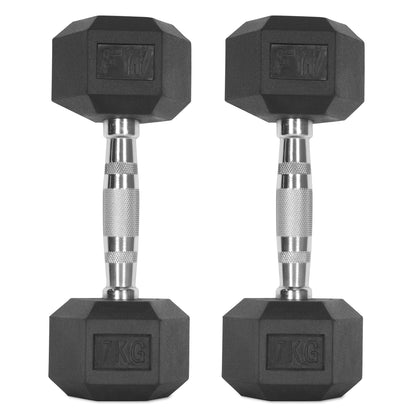 Rubber Hex Dumbbells Pair 2 X 7KG 
